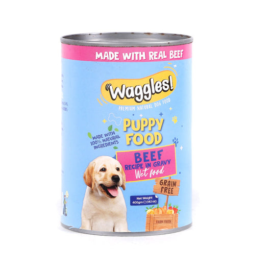 WAGGLES PUPPY FOOD BEEF IN GRAVY 400 GM