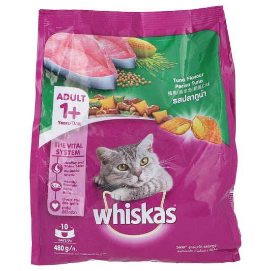 WHISKAS CAT FOOD ADULT TUNA FLAVOUR 1+YEAR 480 GM