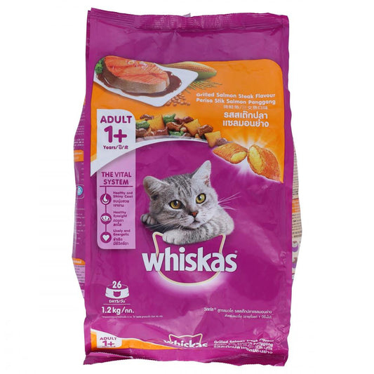 WHISKAS CAT FOOD ADULT GRILLED SALMON STEAK FLAVOUR 1.2 KG