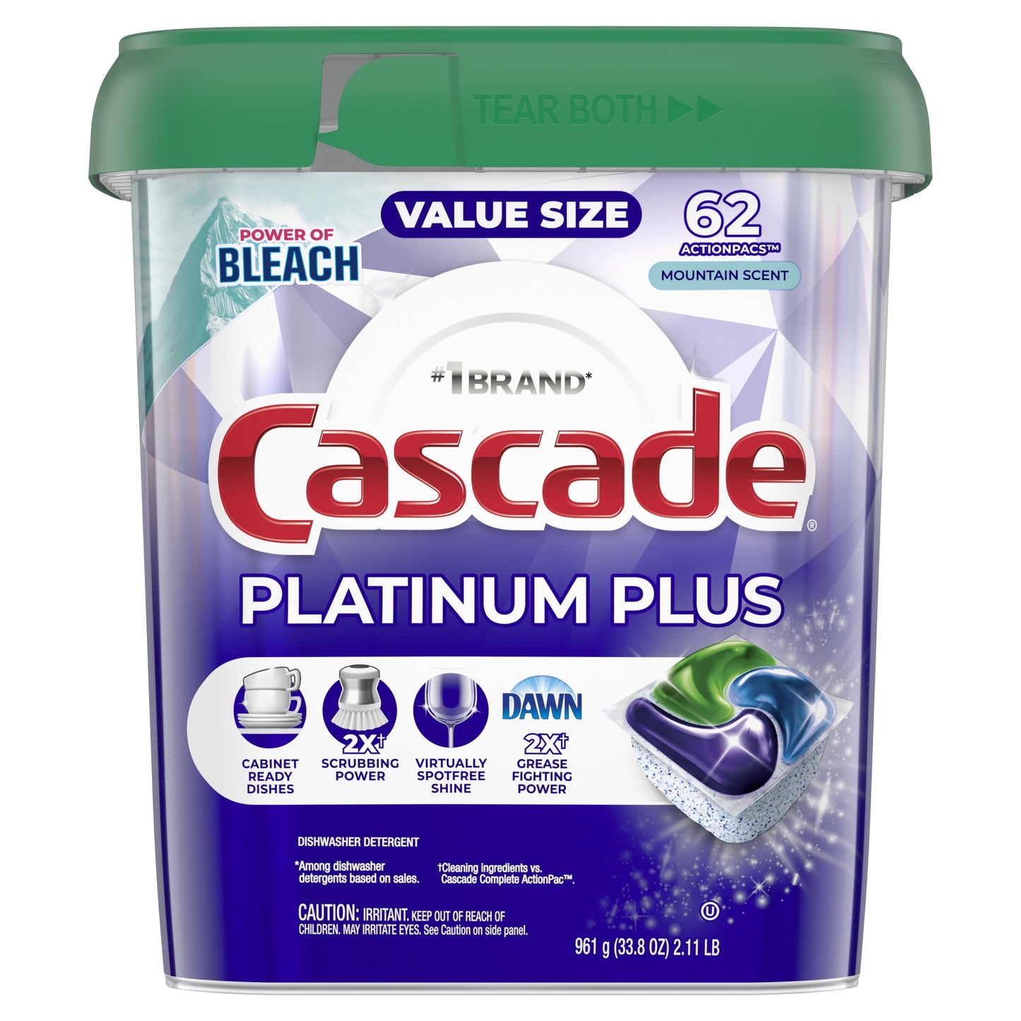 Cascade Platinum Plus Dishwasher Detergent Pacs, Mountain Scent, 62 Count