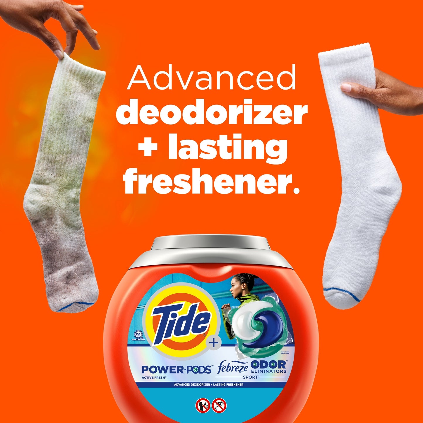 Tide Power Pods Laundry Detergent Soap Packs with Febreze, Sport Odor Defense, 45 Ct