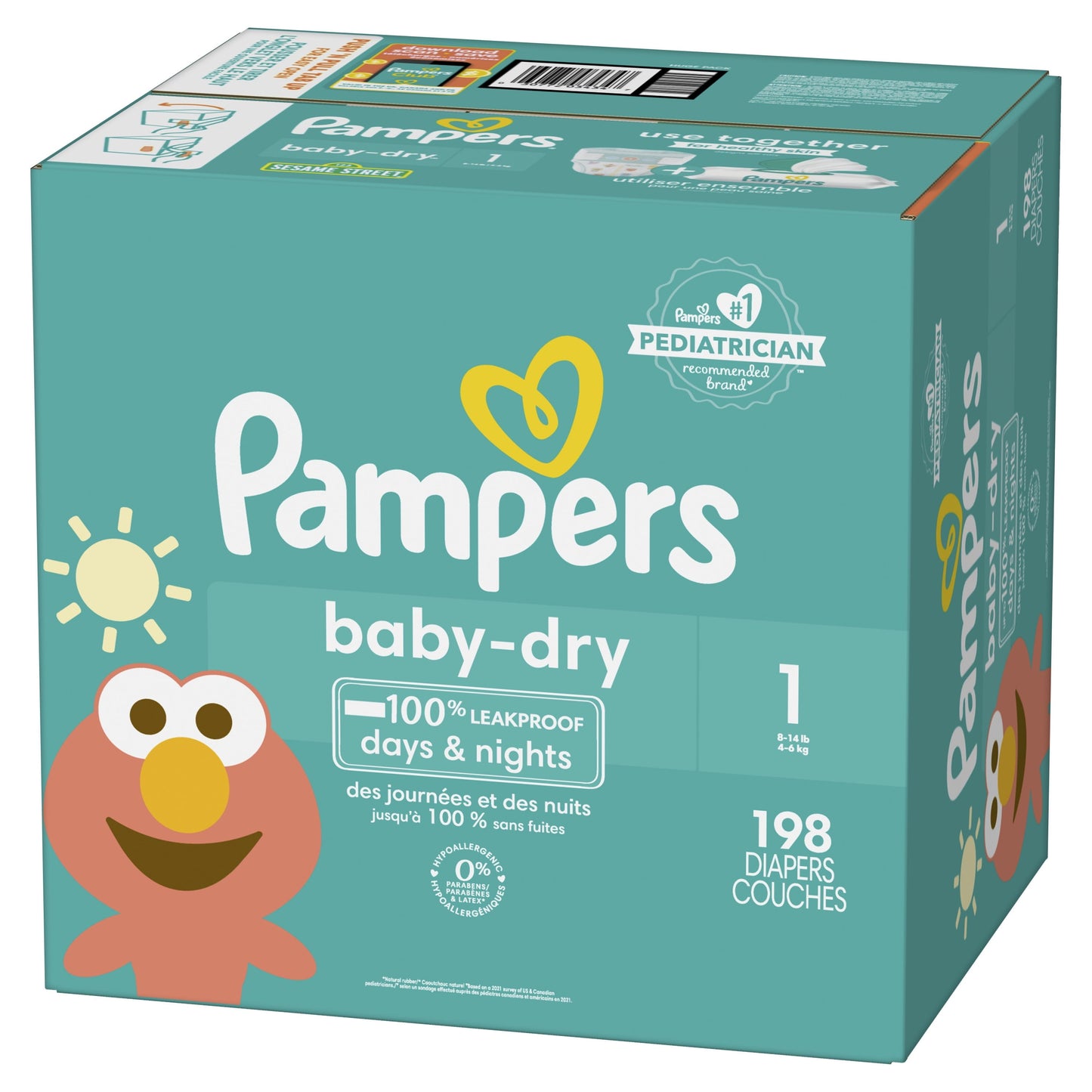 Pampers Baby Dry Diapers Size 1, 198 Count