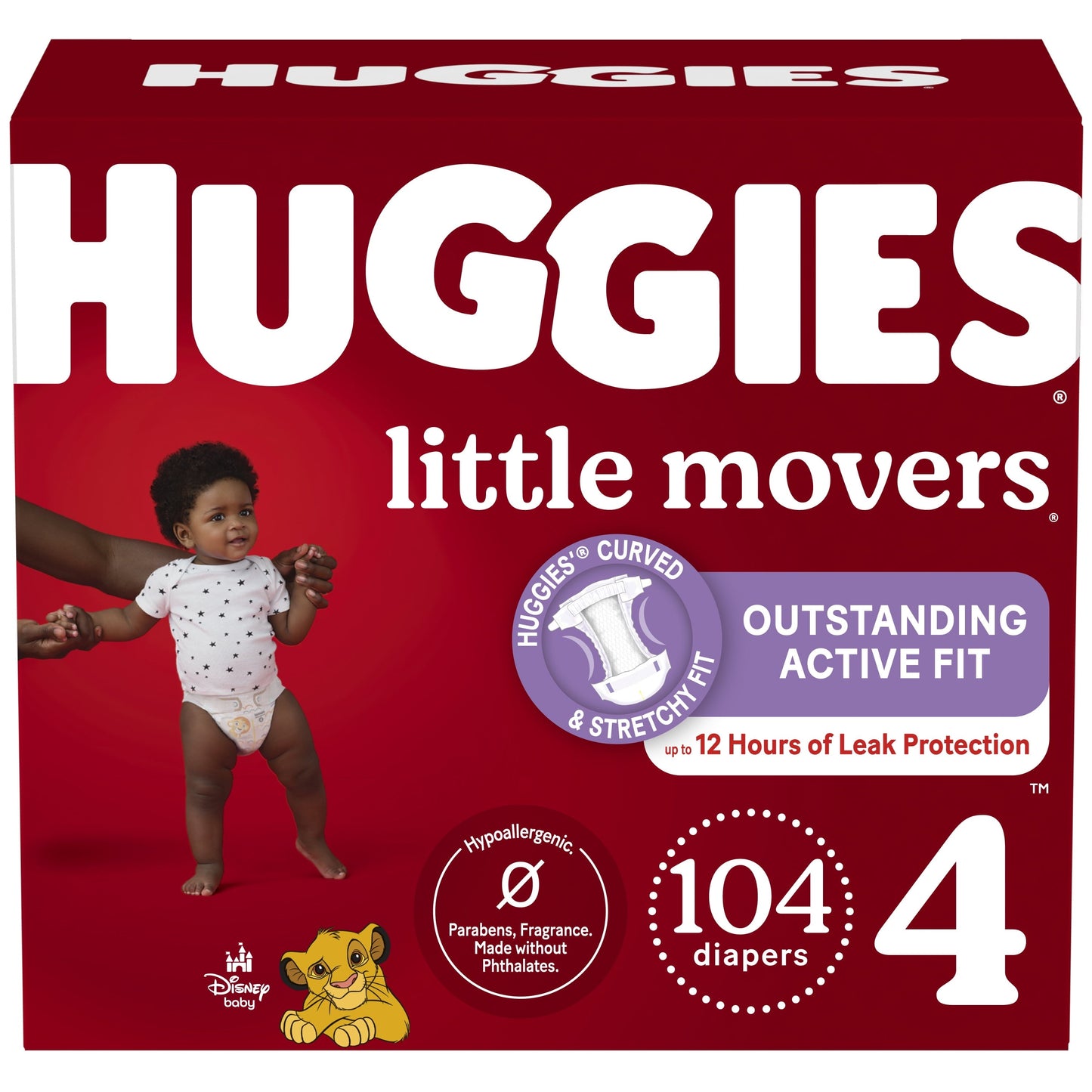 Huggies Little Movers Baby Diapers, Size 4, 104 Ct