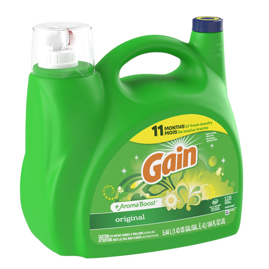 Gain + Aroma Boost Liquid Laundry Detergent, Original Scent, 128 Loads, 184 fl oz, HE Compatible