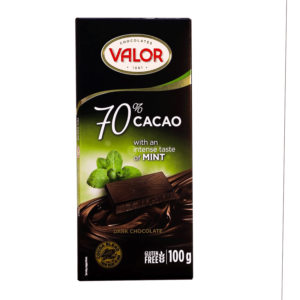 VALOR DARK CHOCOLATE MINT 70% COCOA 100 GM