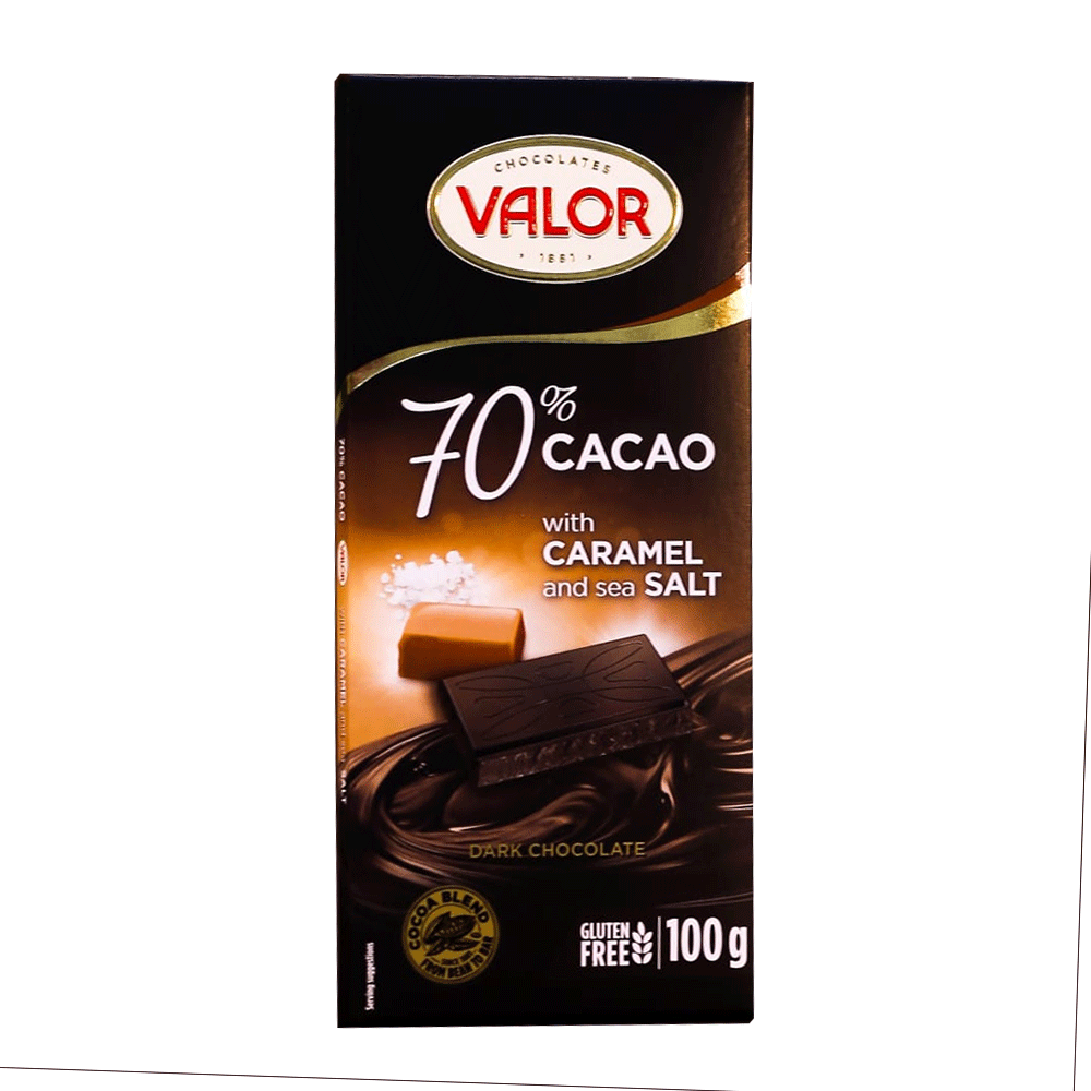 VALOR DARK CHOCOLATE 70% WITH CARAMEL AND SEA SALT 100 GM