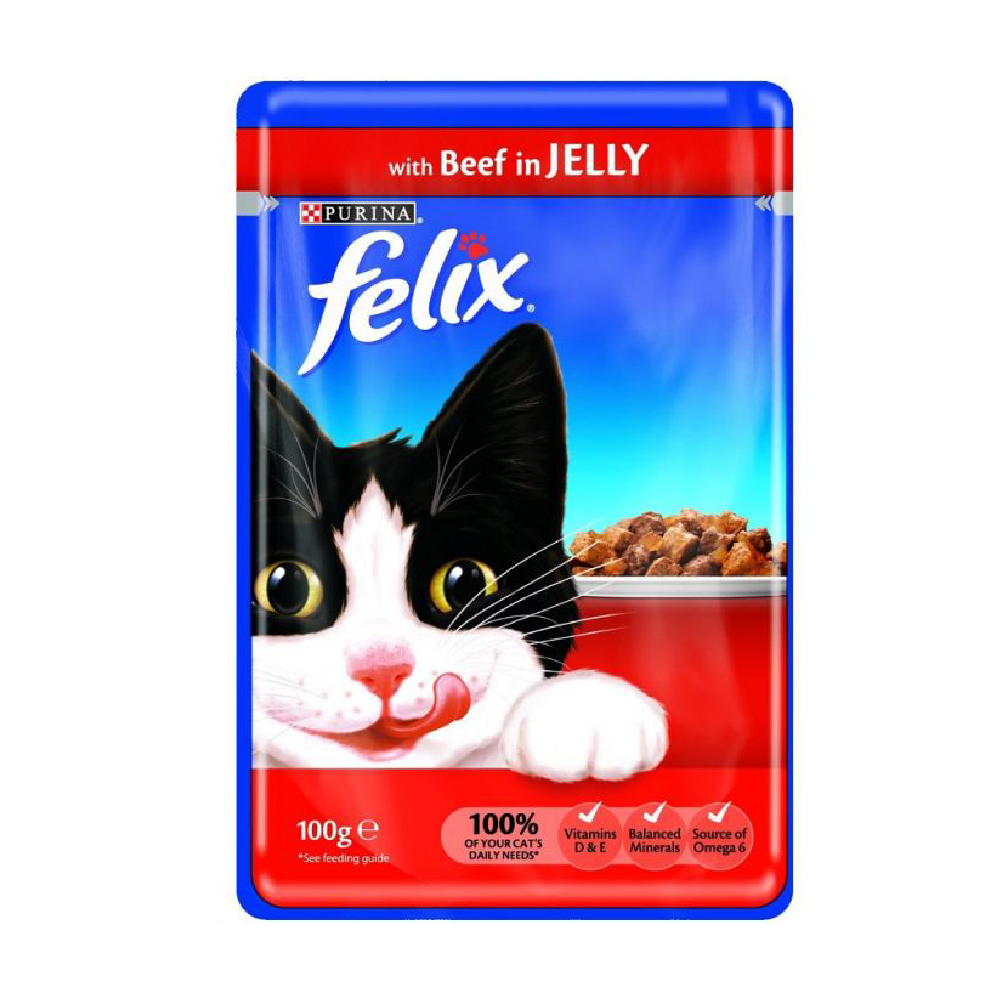 PURINA FELIX CAT FOOD BEEF IN JELLY POUCH 100 GM