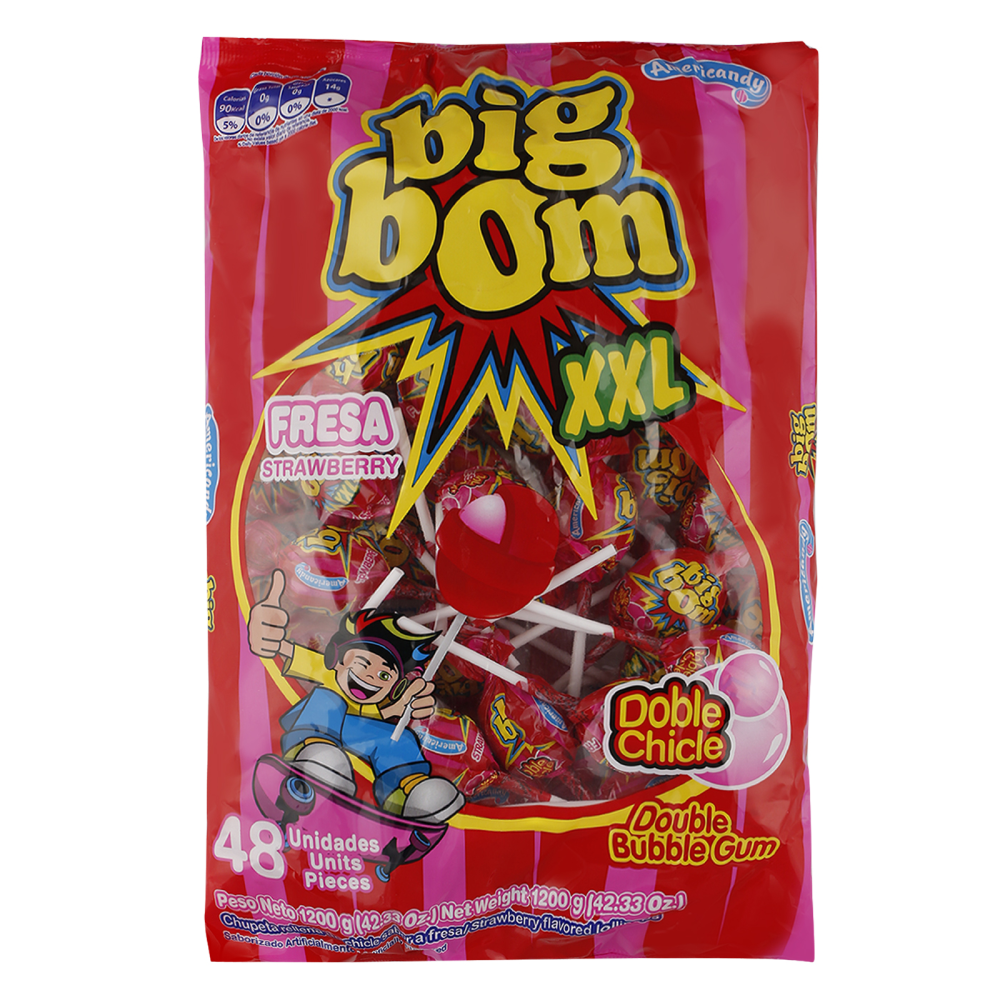 BIG BOM LOLLY POP FRESA STARWBERRY 48PC XXL PACK 1200 GM