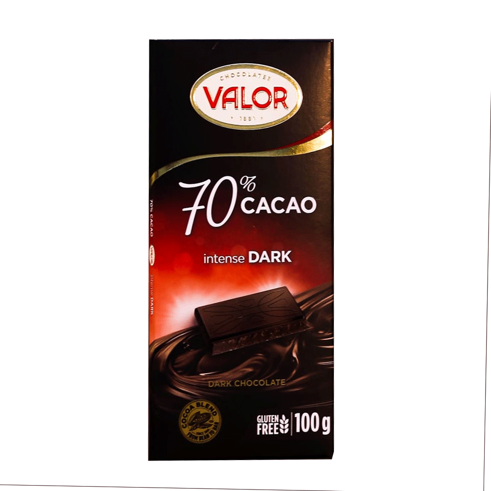 VALOR DARK CHOCOLATE 70% COCOA INTENSE 100 GM