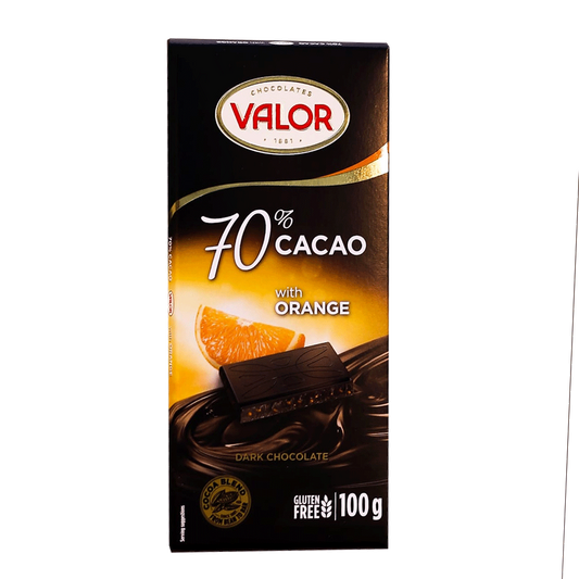 VALOR DARK CHOCOLATE 70% CACAO WITH ORANGE 100 GM