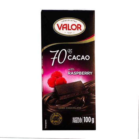 VALOR DARK CHOCOLATE 70% CACAO WITH RASPBERRY 100 GM