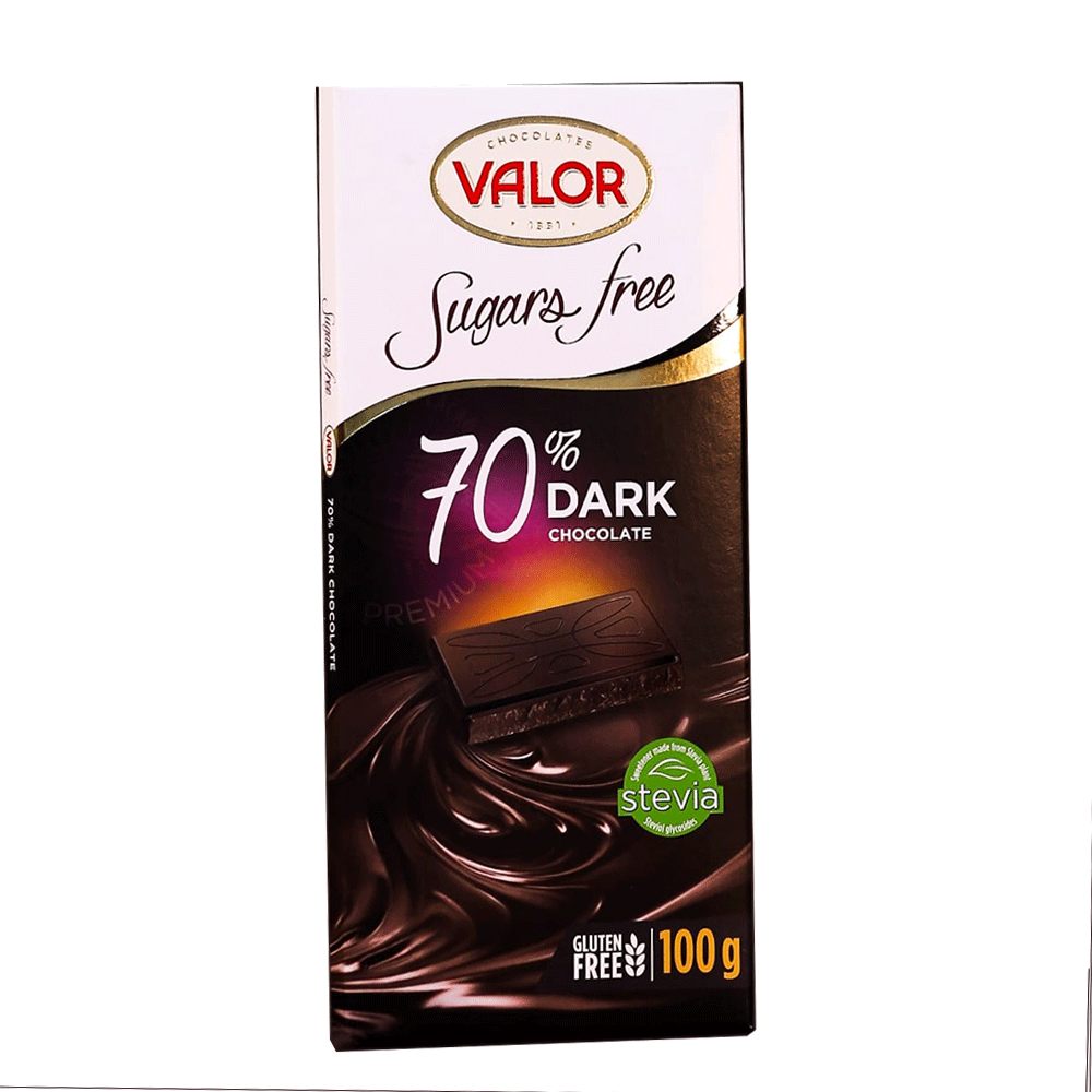 VALOR DARK CHOCOLATE 70% SUGAR FREE STEVIA 100 GM