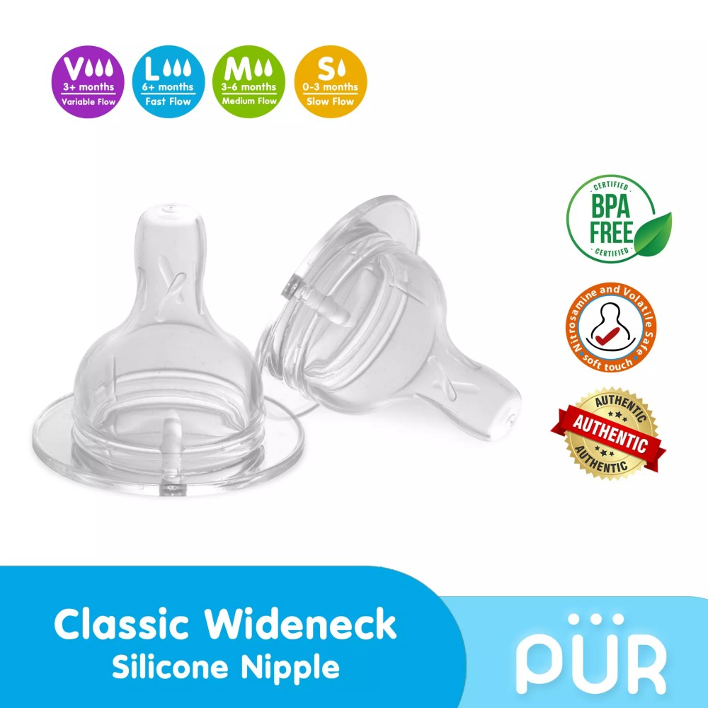 PUR WIDE NECK SILICONE TEATS VARIABLE FLOW 2PC 3258 PACK