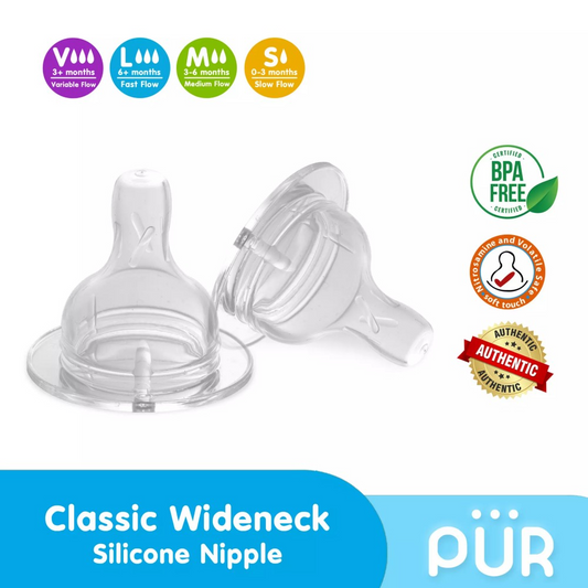 PUR WIDE NECK SILICONE TEATS VARIABLE FLOW 2PC 3258 PACK