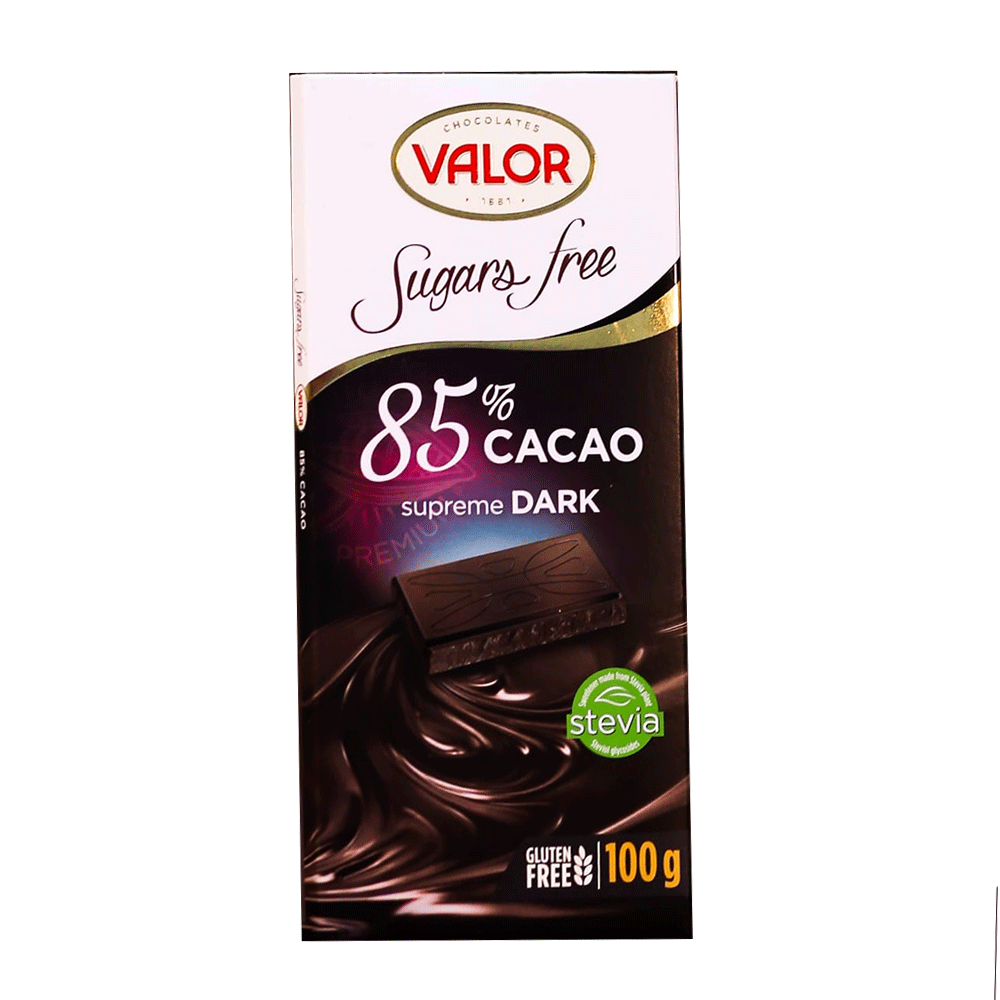 VALOR DARK CHOCOLATE 85 CACAO STEVIA SUPREME 100 GM BASIC