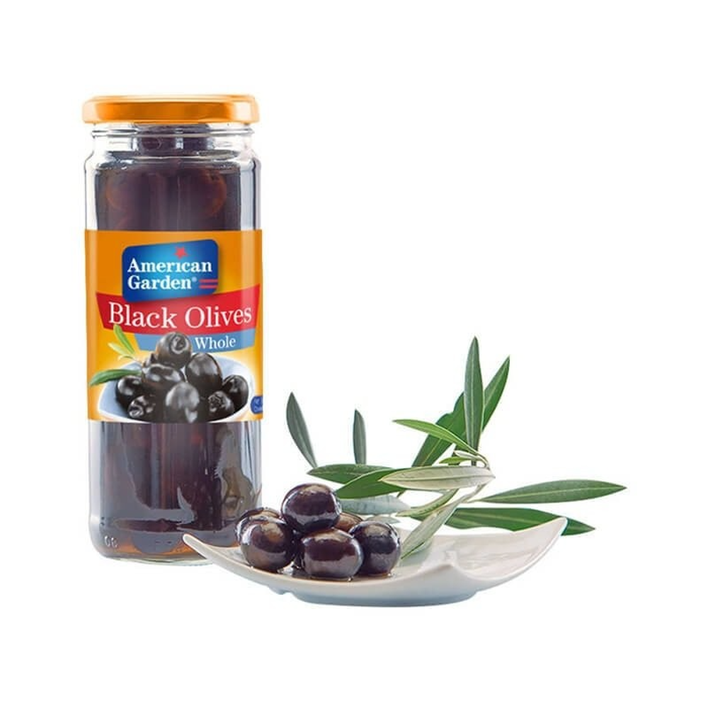 AMERICAN GARDEN BLACK OLIVES WHOLE 450 GM BASIC