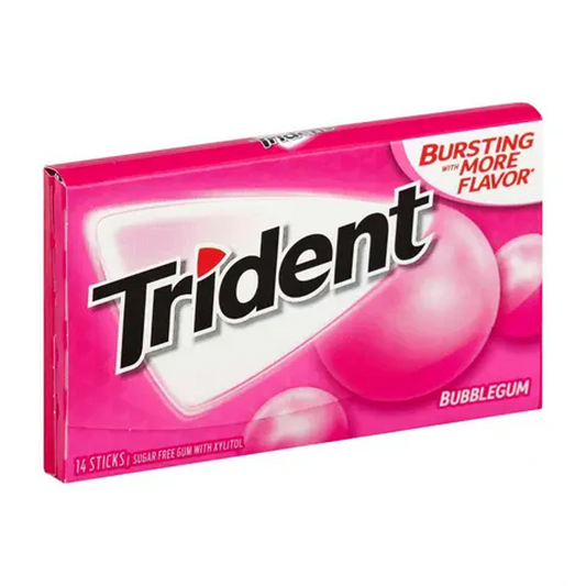 TRIDENT BUBBLE GUM PINK SUGAR FREE 14 STICKS