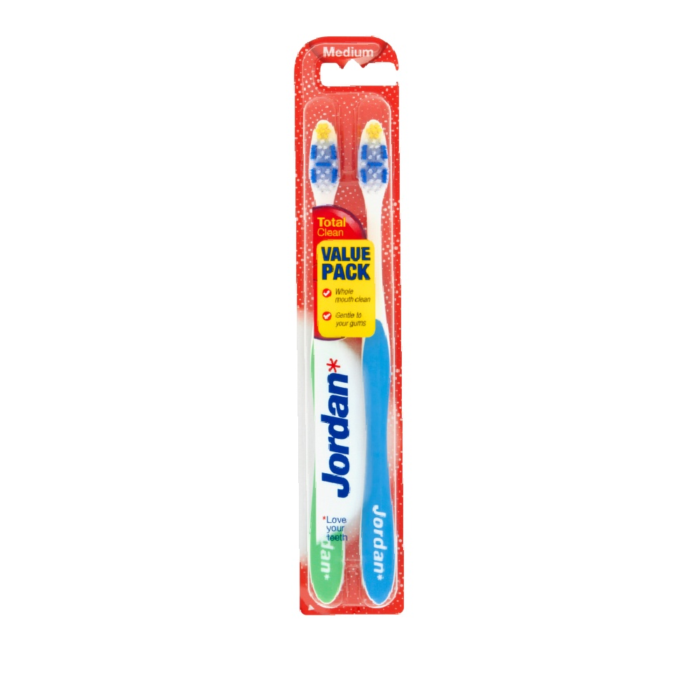 JORDAN TOTAL CLEAN MEDIUM 2 PACK TOOTH BRUSH