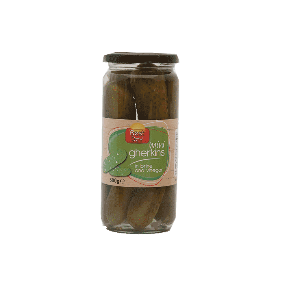 BEST DAY MINI GHERKINS IN BRINE AND VINEGAR 500 GM