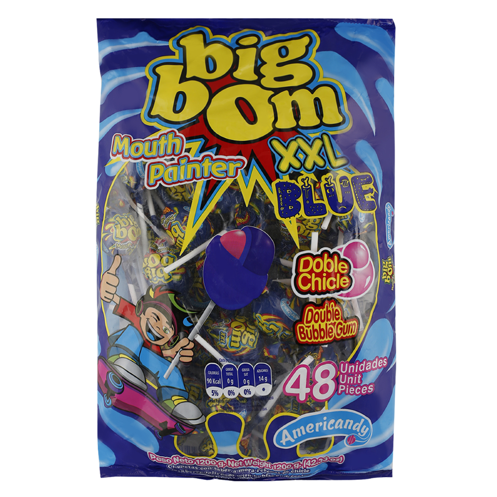 BIG BOM LOLLY POP BAG BLUE MOUTH PAINTER DOUBLE BUBBLE 48 PC