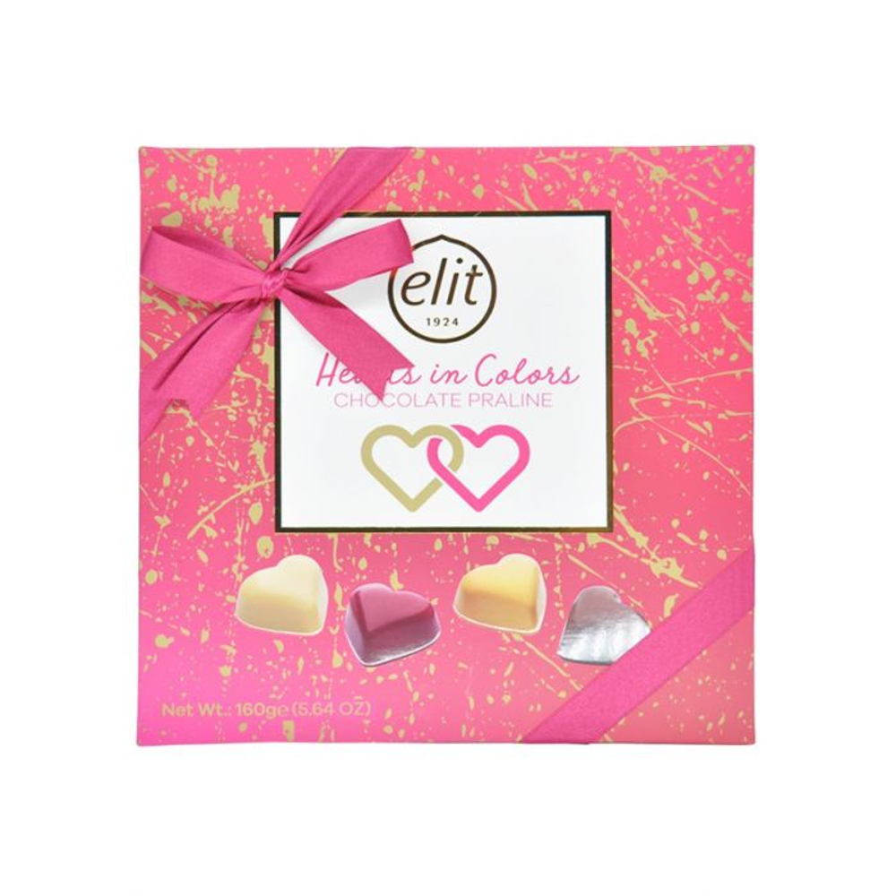 ELITE CHOCOLATE PRALINES HEARTS IN COLORS 160 GM