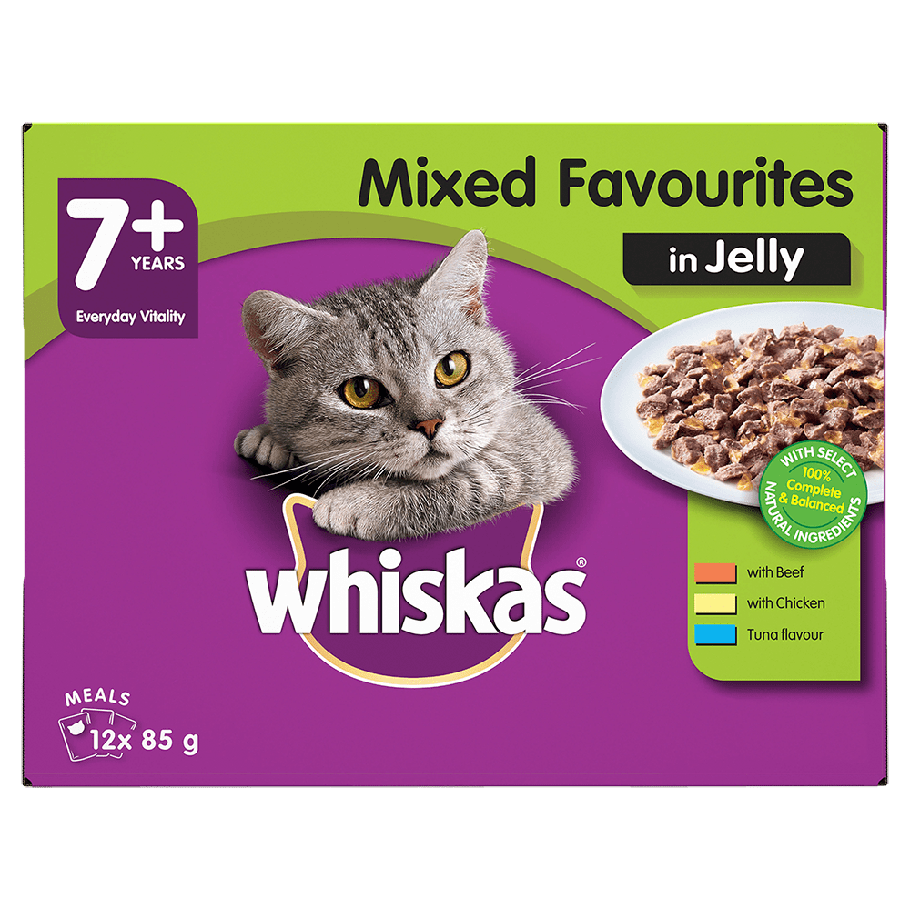 WHISKAS CAT FOOD JELLY MIX SELECTION 7+YEAR 85 GM