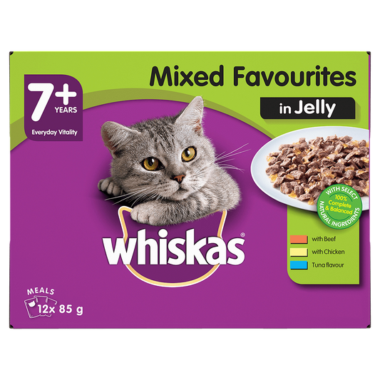 WHISKAS CAT FOOD JELLY MIX SELECTION 7+YEAR 85 GM