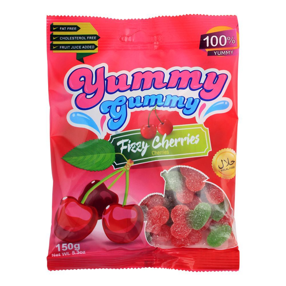 YUMMY GUMMY JELLY FIZZY CHERRIES BAG 150 GM