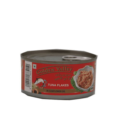 GOLDEN VALLEY TUNA FLAKES IN SUNFLOWER OIL TIN 185 GM