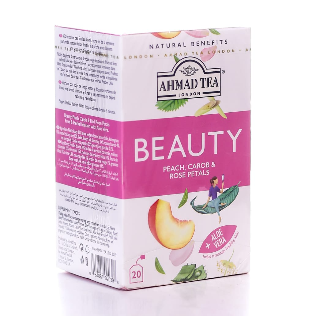 AHMAD TEA BAGS BEAUTY PEACH CAROB & ROSE PETAL 20S 30 GM