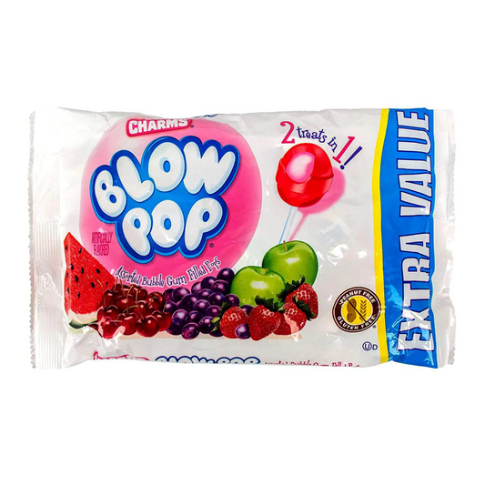 CHARMS BLOW POP ASSORTED BUBBLE GUM FILLED POPS 128 GM