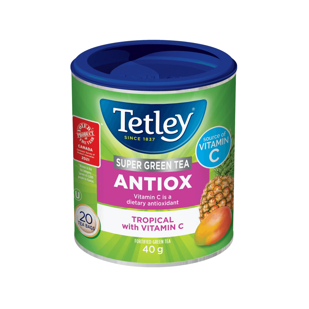 TETLEY SUPER GREEN TEA ANTIOX TROPICAL VITAMIN C 40 GM