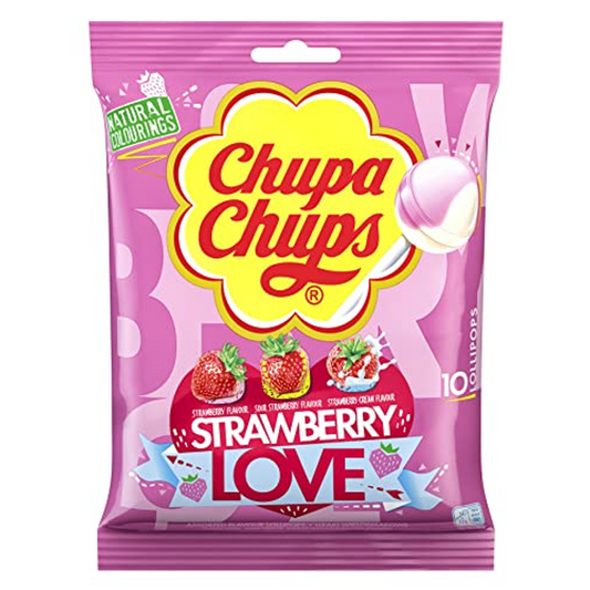 CHUPA CHUPS LOLLIPOPS STRAWBERRY LOVE 10 PC 120 GM