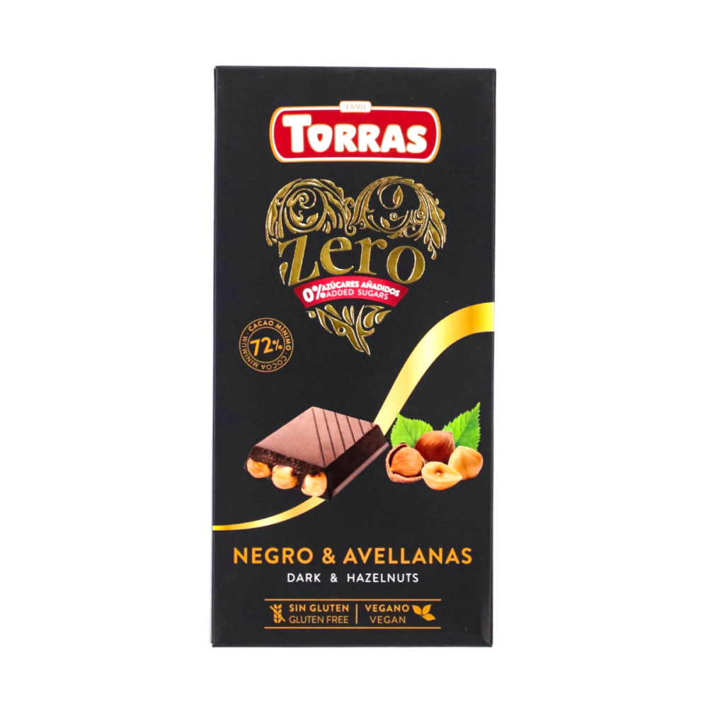 TORRAS ZERO DARK & HAZELNUTS CHOCOLATE BAR 150GM