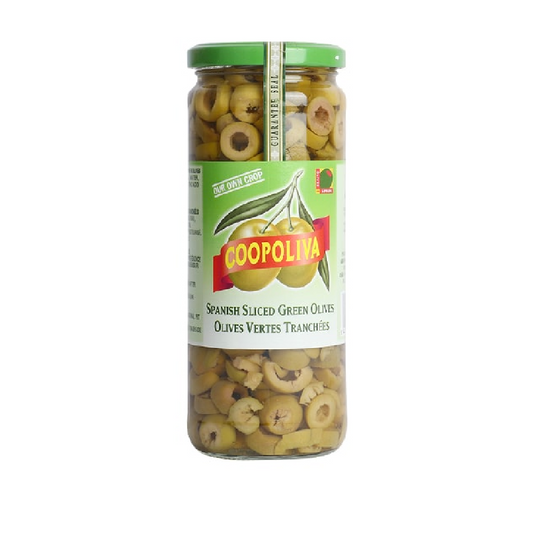 COOPOLIVA SLICED GREEN OLIVES 450 GM