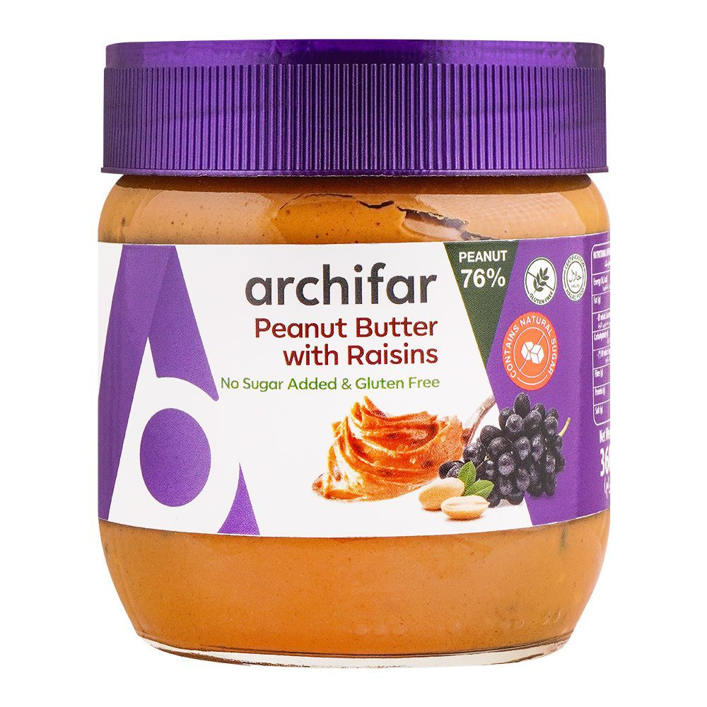 ARCHIFAR PEANUT BUTTER WITH RAISINS 76% NO SUGAR 360 GM