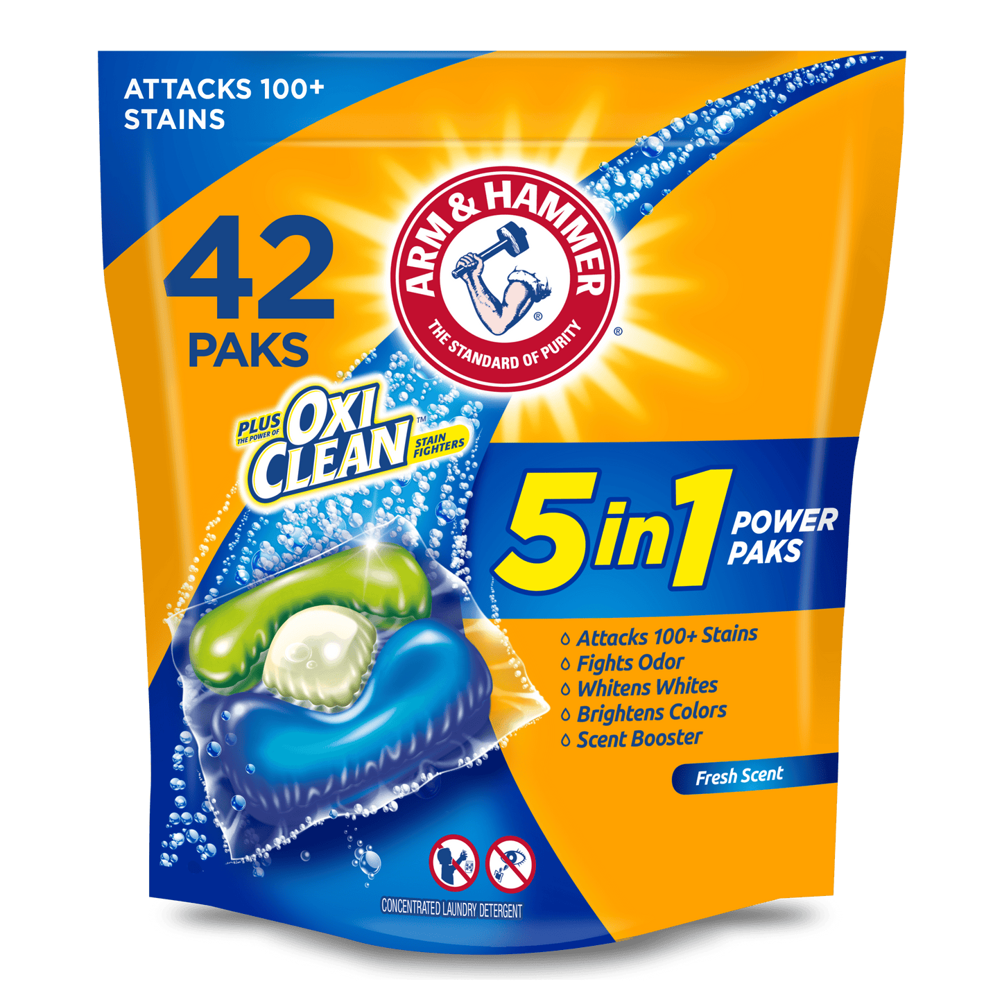 Arm & Hammer Plus OxiClean 5-in-1 Laundry Detergent Power Paks, 42 Count (Packaging may vary)