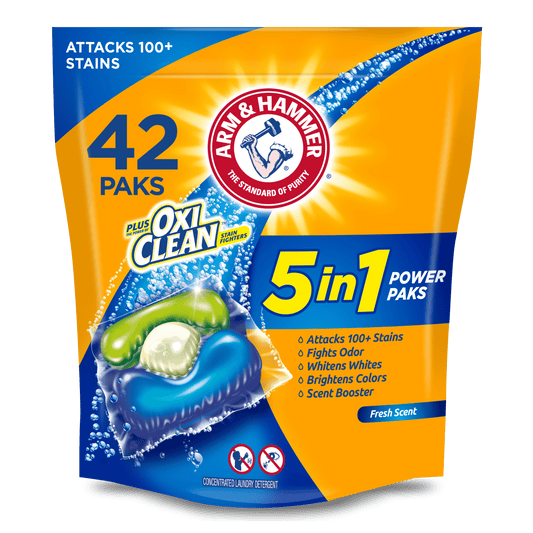 Arm & Hammer Plus OxiClean 5-in-1 Laundry Detergent Power Paks, 42 Count (Packaging may vary)