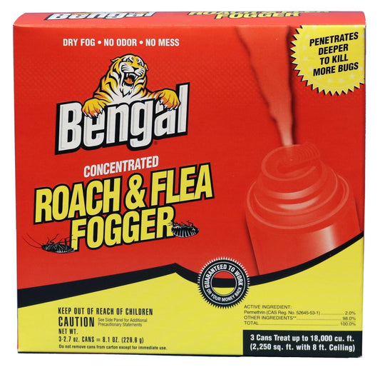 Bengal Concentrated Roach and Flea Killer Fogger, Odorless Mess-Free Dry Fog, 3 Count, 2.7 Oz Aerosol Cans