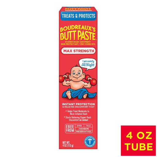 Boudreaux's Butt Paste Maximum Strength Diaper Rash Cream, Ointment for Baby, 4 oz Tube