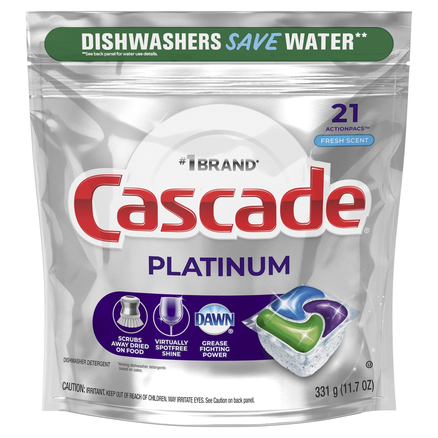 Cascade Platinum Dishwasher Detergent Pods, Fresh Scent, 21 Count