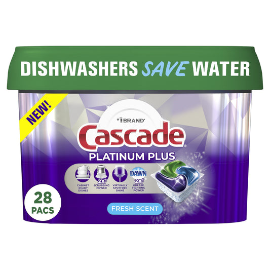 Cascade Platinum Plus Dishwasher Detergent Pacs, Fresh, 28 Count