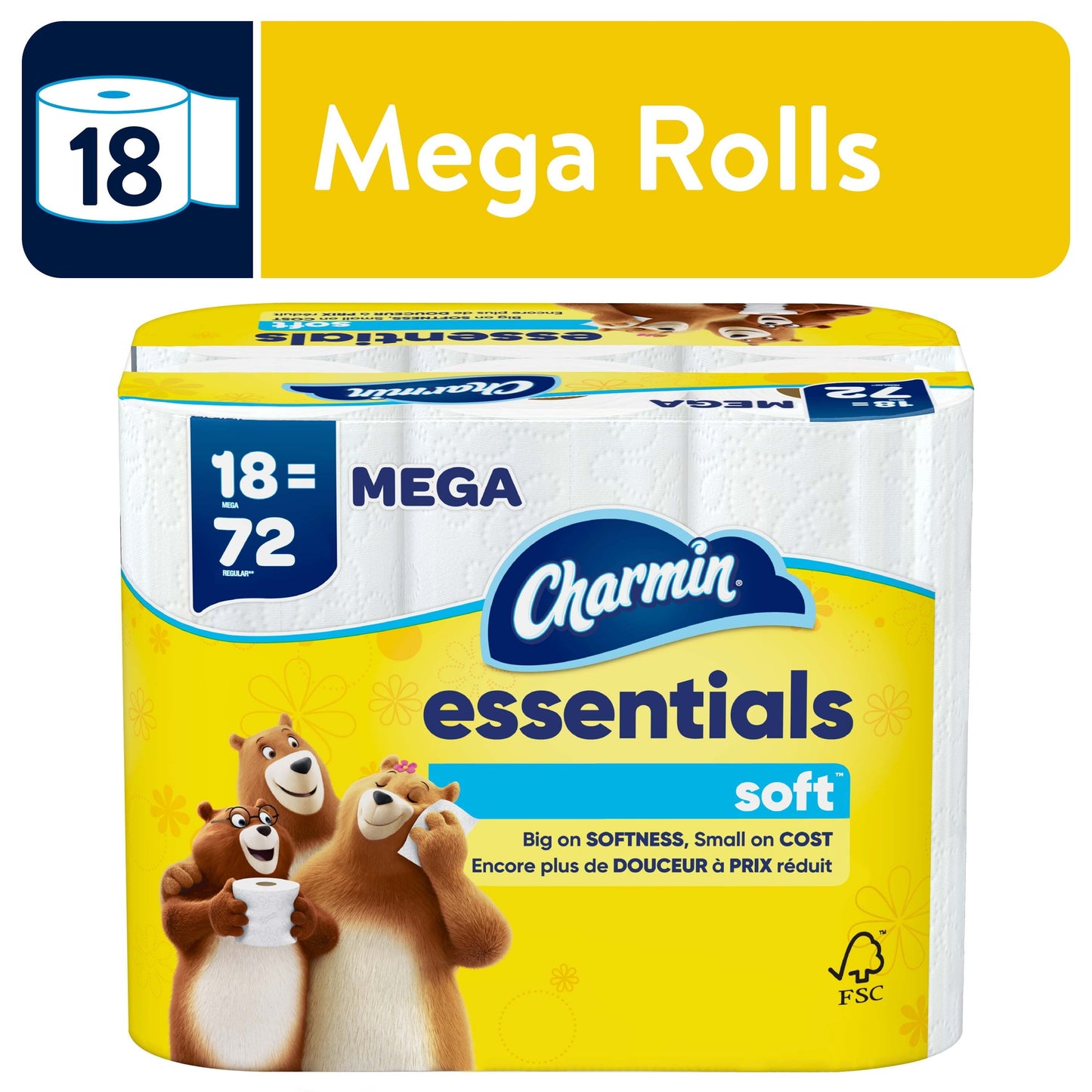 Charmin Essentials Soft Toilet Paper, 18 Mega Rolls