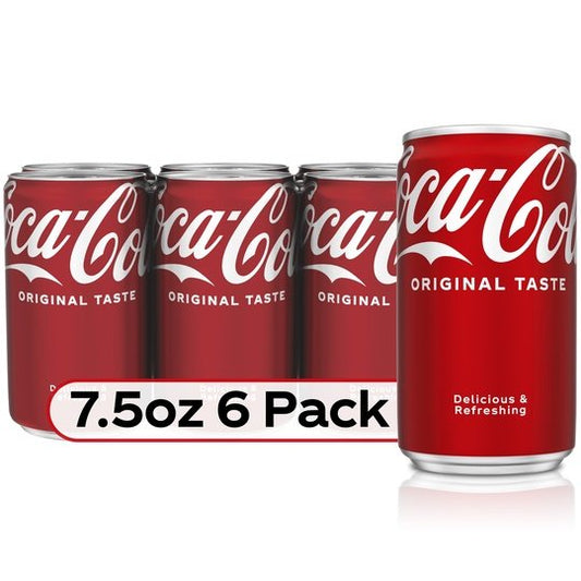 Coca-Cola Mini Soda Pop Soft Drink, 7.5 fl oz, 6 Pack Cans