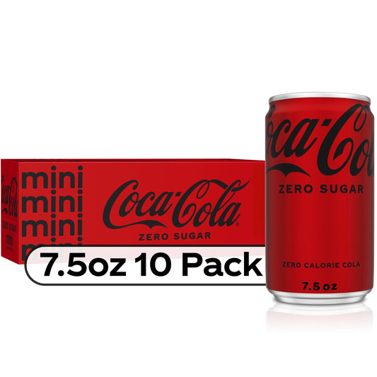 Coca-Cola Zero Sugar Mini Soda Pop Soft Drink, 7.5 fl oz, 10 Pack Cans