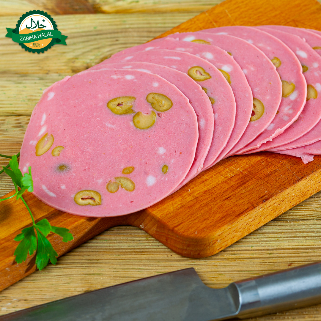 Halal Beef Mortadella Bologna with Olives | High Quality | Perfect For Sandwiches |