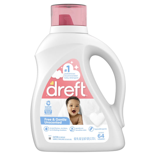 Dreft Free & Gentle Baby Liquid Laundry Detergent, 64 Loads, 92 fl oz