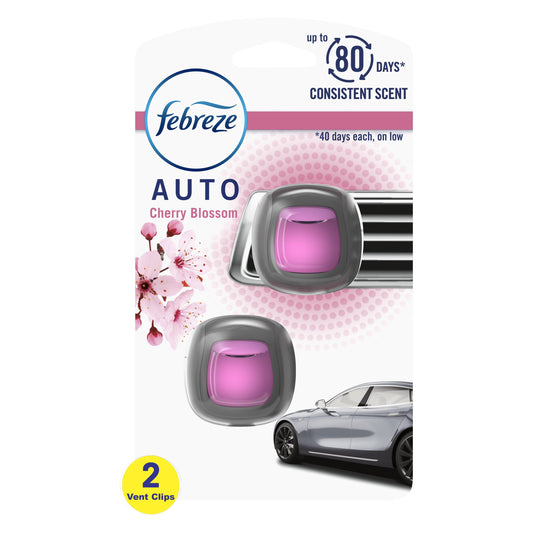 Febreze AUTO Air Freshener Vent Clip Cherry Blossom Scent, .07 fl oz. Car Vent Clip, Pack of 2