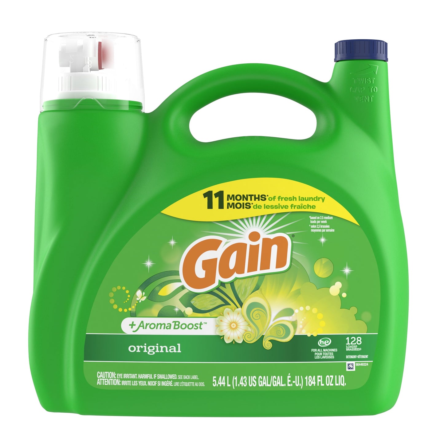 Gain + Aroma Boost Liquid Laundry Detergent, Original Scent, 128 Loads, 184 fl oz, HE Compatible