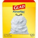 Glad ForceFlex 13 Gallon Tall Kitchen Trash Bags, Unscented, 120 Bags